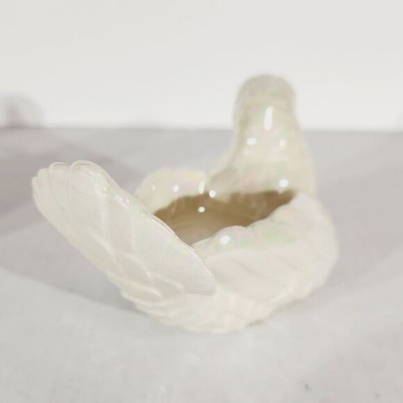 Vtg Tealight Candle Holder Pair Turkey Bird White Lusterware Pearlescent *Chip - Picture 9 of 15